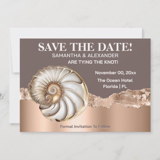 Glam Gold ivory Conch Shell Beach Save The Date Einladung (Vorderseite)
