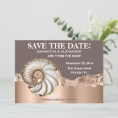Glam Gold ivory Conch Shell Beach Save The Date Einladung (Stehend Vorderseite)