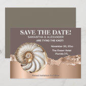 Glam Gold ivory Conch Shell Beach Save The Date Einladung (Vorne/Hinten)