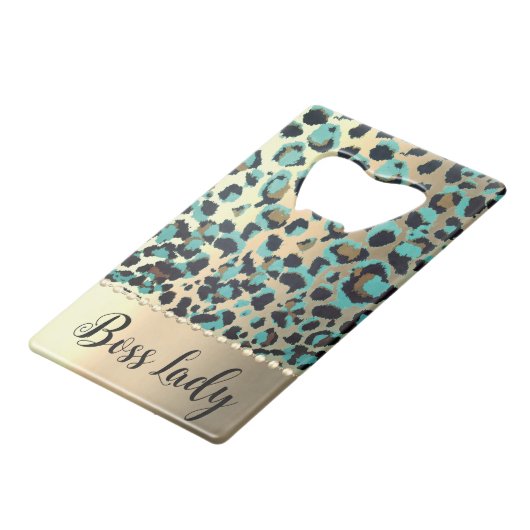Glam Gold Leopard Boss Lady Geldbeutel Flaschenöffner (Vorderseite Schrägansicht)