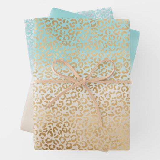 Glam Gold Leopard Print Aqua Ombre Aqua Geschenkpapier Set (Beispiel)