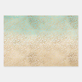 Glam Gold Leopard Print Aqua Ombre Aqua Geschenkpapier Set