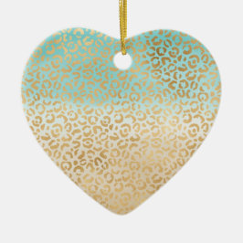 Glam Gold Leopard Print Aqua Ombre Aqua Keramik Ornament