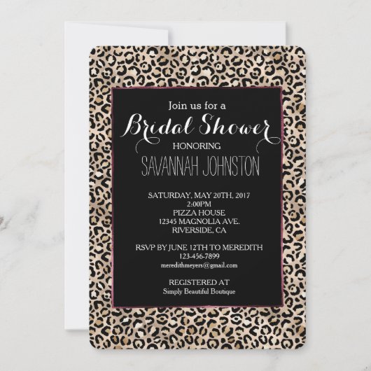 Glam Gold Leopard Print Brautparty Einladung (Vorderseite)