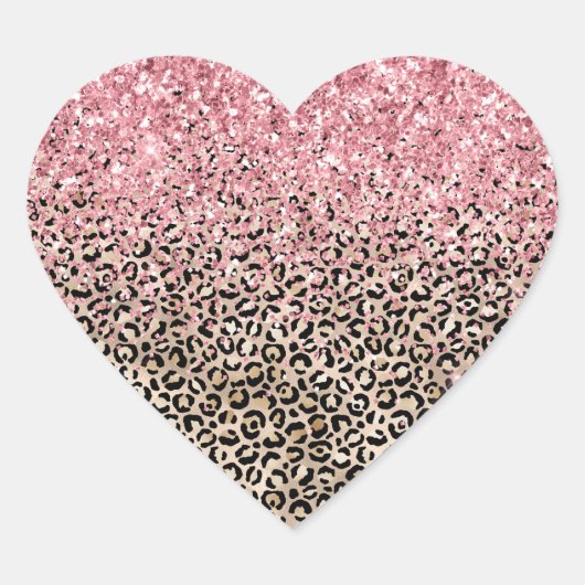 Glam Gold Leopard Print Glitzy Pink Glitzer Herz-Aufkleber (Vorderseite)