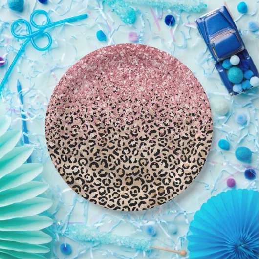Glam Gold Leopard Print Glitzy Pink Glitzer Pappteller (Party)