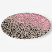 Glam Gold Leopard Print Glitzy Pink Glitzer Pappteller (Schrägansicht)