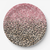 Glam Gold Leopard Print Glitzy Pink Glitzer Pappteller (Vorderseite)