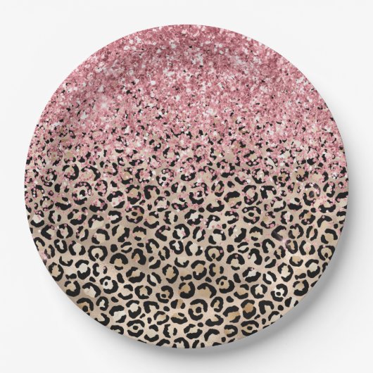 Glam Gold Leopard Print Glitzy Pink Glitzer Pappteller (Vorderseite)
