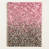 Glam Gold Leopard Print Glitzy Pink Glitzer Planer (Vorderseite)