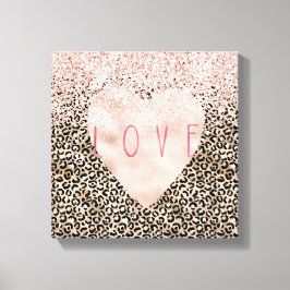 Glam Gold Leopard Print Pink Glitzer Liebe Herz Leinwanddruck