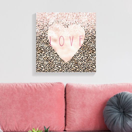 Glam Gold Leopard Print Pink Glitzer Liebe Herz Leinwanddruck (Insitu (Wohnzimmer))