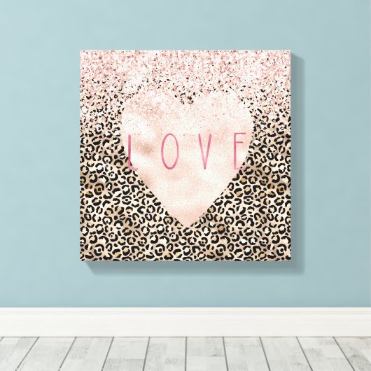 Glam Gold Leopard Print Pink Glitzer Liebe Herz Leinwanddruck (Insitu (Holzboden))