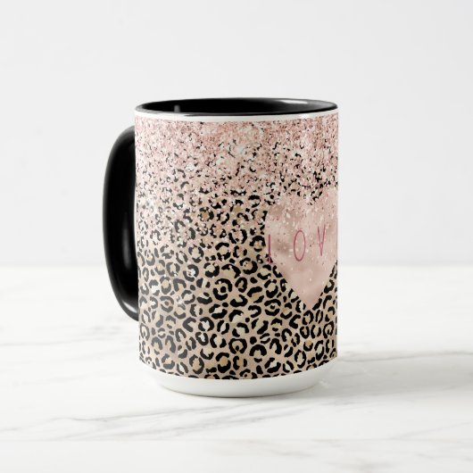 Glam Gold Leopard Print Pink Glitzer Liebe Herzlic Tasse (Vorderseite Links)