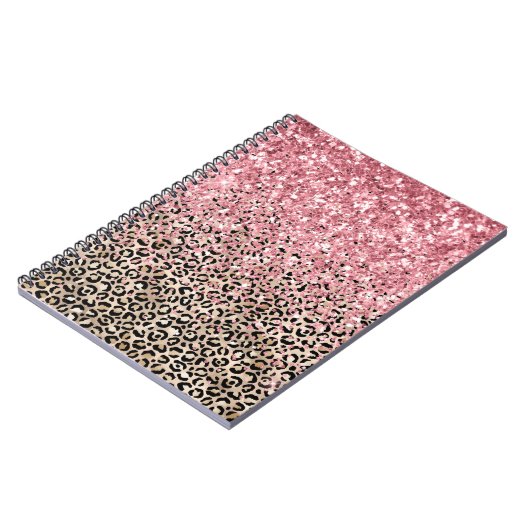 Glam Gold Leopard Print Pink Glitzer Notizblock (Linke Seite)