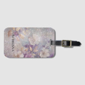 Glam Gold Lila Floral Sparkle Gepäckanhänger (Vorderseite (Horizontal))