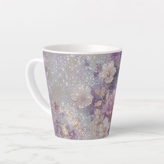 Glam Gold Lila Floral Sparkle Milchtasse (Linke Ecke)
