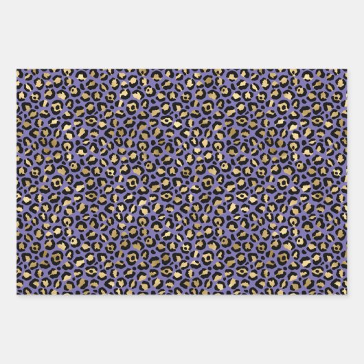 Glam Gold Lila Leopard Print Geschenkpapier Set (Vorderseite)