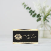 Glam Gold Lips Makeup Artist Glitzer Business Card Visitenkarte (Stehend Vorderseite)