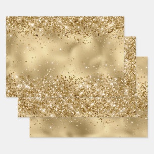 Glam Gold Luxe Glitzy Sparkle Glitzer     Geschenkpapier Set