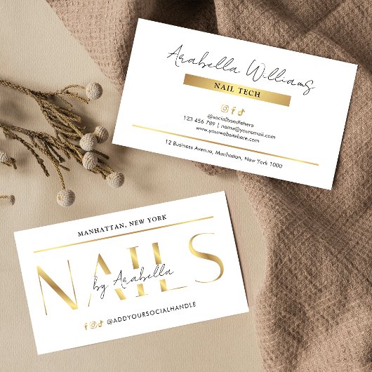 Glam Gold Luxury Modern Manicure Nail Artist Salon Visitenkarte