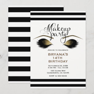 Glam Gold Makeup Eyelashes Beauty Custom Party Einladung