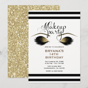 Glam Gold Makeup Eyelashes Beauty Custom Party Einladung