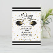 Glam Gold Makeup Eyelashes Beauty Dots Party Einladung (Stehend Vorderseite)