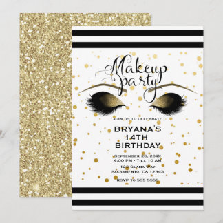 Glam Gold Makeup Eyelashes Beauty Dots Party Einladung