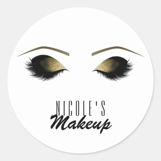 Glam Gold Makeup Eyelashes Personalisiert Runder Aufkleber (Vorderseite)