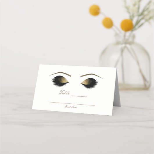 Glam Gold Makeup Eyelashes Schönheitstisch Platzkarte (Rückseite)