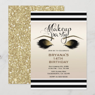 Glam Gold Makeup Wimpern Beauty Custom Party Einladung