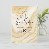 Glam Gold Marmor Glitzer Sweet 16 Party Einladung (Stehend Vorderseite)