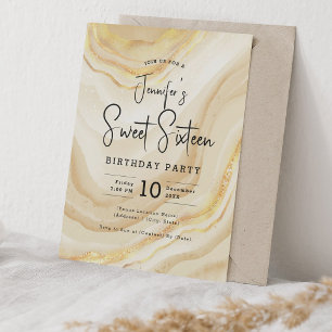 Glam Gold Marmor Glitzer Sweet 16 Party Einladung