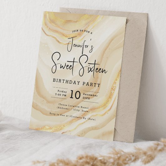 Glam Gold Marmor Glitzer Sweet 16 Party Einladung