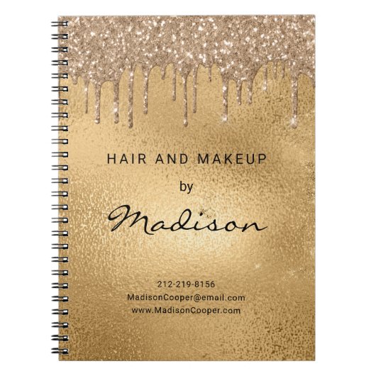 Glam Gold Metal Glitter Drip Hair And Makeup Noteb Notizblock (Vorderseite)
