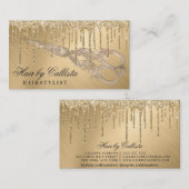 Glam Gold Metallic Glitzer Tropfen Haarschere Visitenkarte (Vorne/Hinten)