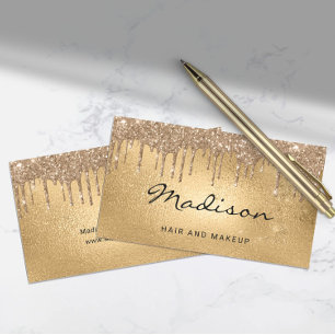 Glam Gold Metallic Glitzer Tropfen Hair & Makeup Visitenkarte
