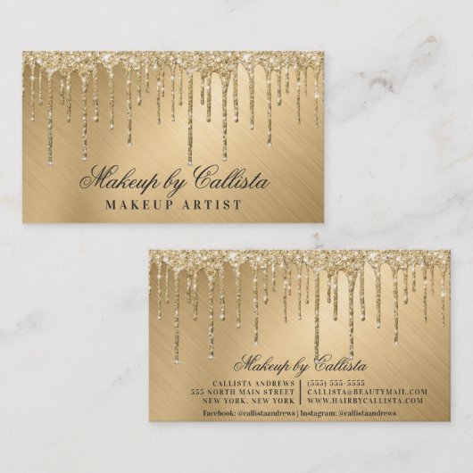 Glam Gold Metallic Glitzer Tropfen Makeup Visitenkarte (Vorne/Hinten)