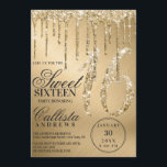 Glam Gold Metallic Glitzer Tropfen Sweet 16 Einladung<br><div class="desc">Diese geistreiche und glamouröse 16 . Geburtstag Geburtstagsfeier ist perfekt für ein stilvolles und trendiges Mädchen. Es verfügt über Imitate, die funkelnd vergoldete Glitzer-Tropfen auf einem goldgebürsteten metallischen Hintergrund bedruckt haben. Die Typografie ist ein elegantes kursives Drehbuch mit einem modernen Serif-Schriftart, um zu entsprechen. Es ist schick, hübsch, einzigartig und...</div>
