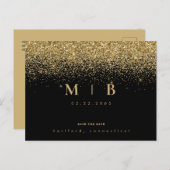 Glam Gold Monogram Black Save the Date Postkarte (Vorne/Hinten)