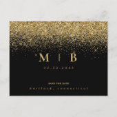 Glam Gold Monogram Black Save the Date Postkarte (Vorderseite)