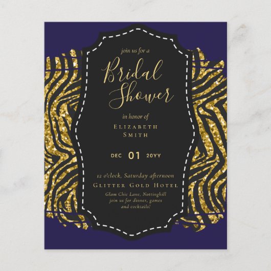 Glam Gold Navy Brautparty Einladung Tier (Vorderseite)