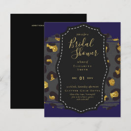 Glam Gold Navy Brautparty Einladung Tier