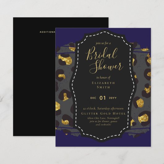 Glam Gold Navy Brautparty Einladung Tier (Vorne/Hinten)