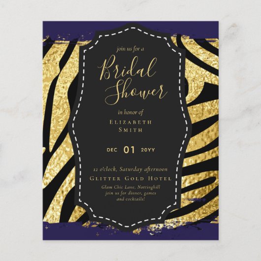 Glam Gold Navy Brautparty Einladung Tier (Vorderseite)