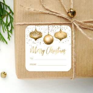 Glam Gold Ornamente Frohe Weihnachten Von An Quadratischer Aufkleber
