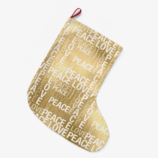 Glam Gold Peace Liebe Großer Weihnachtsstrumpf (Vorderansicht (hängend))