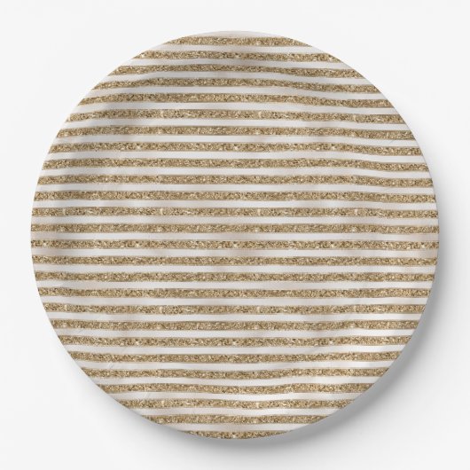 Glam Gold Pearl Stripes Pappteller (Vorderseite)
