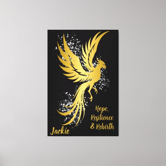 Glam Gold Phoenix Silver Glitzer Monogram Black | Leinwanddruck (Vorderseite)